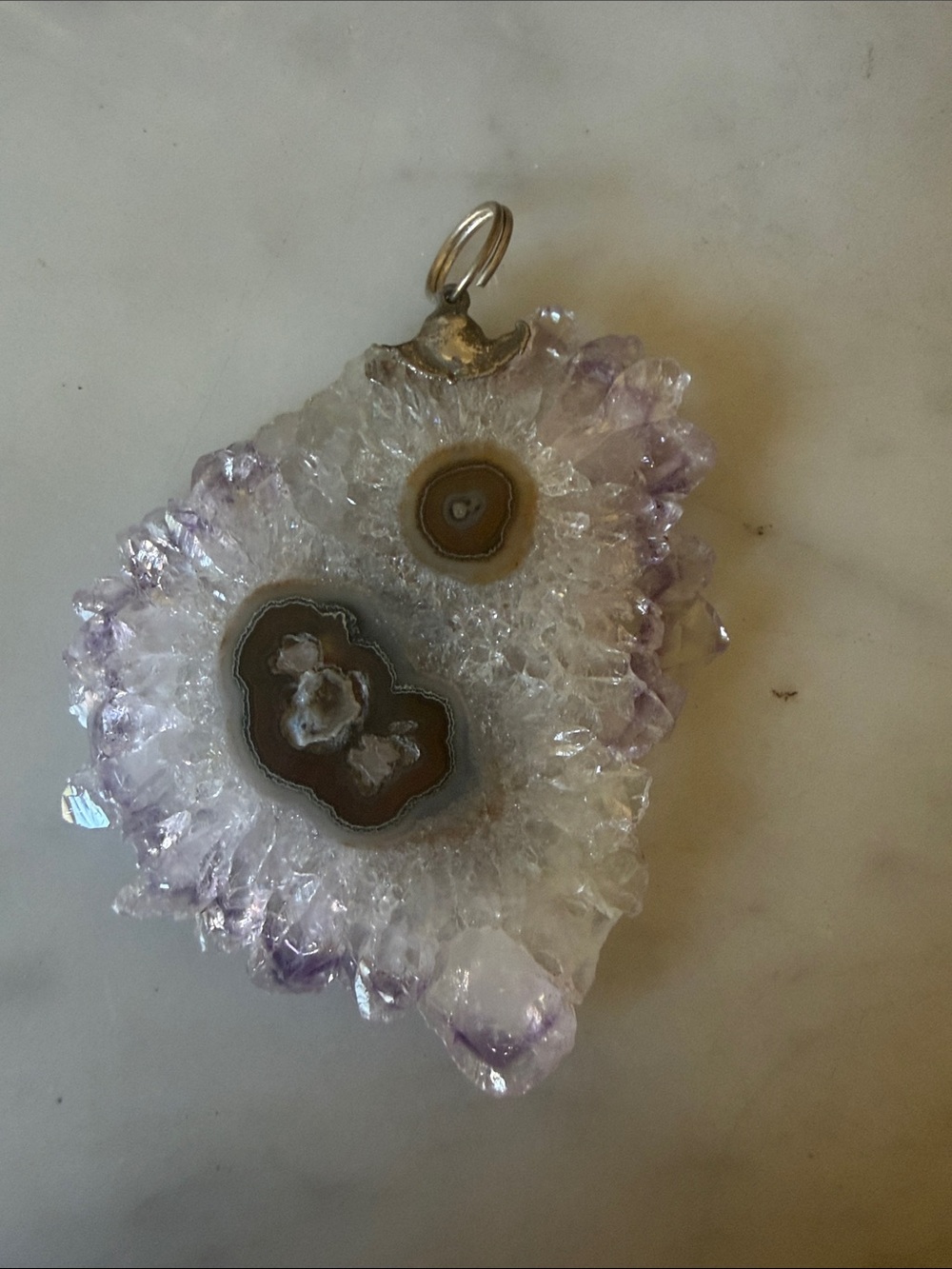 Natural NEW NWT Amethyst Druzy Pendant Only for Necklace -Lavender White Brown
